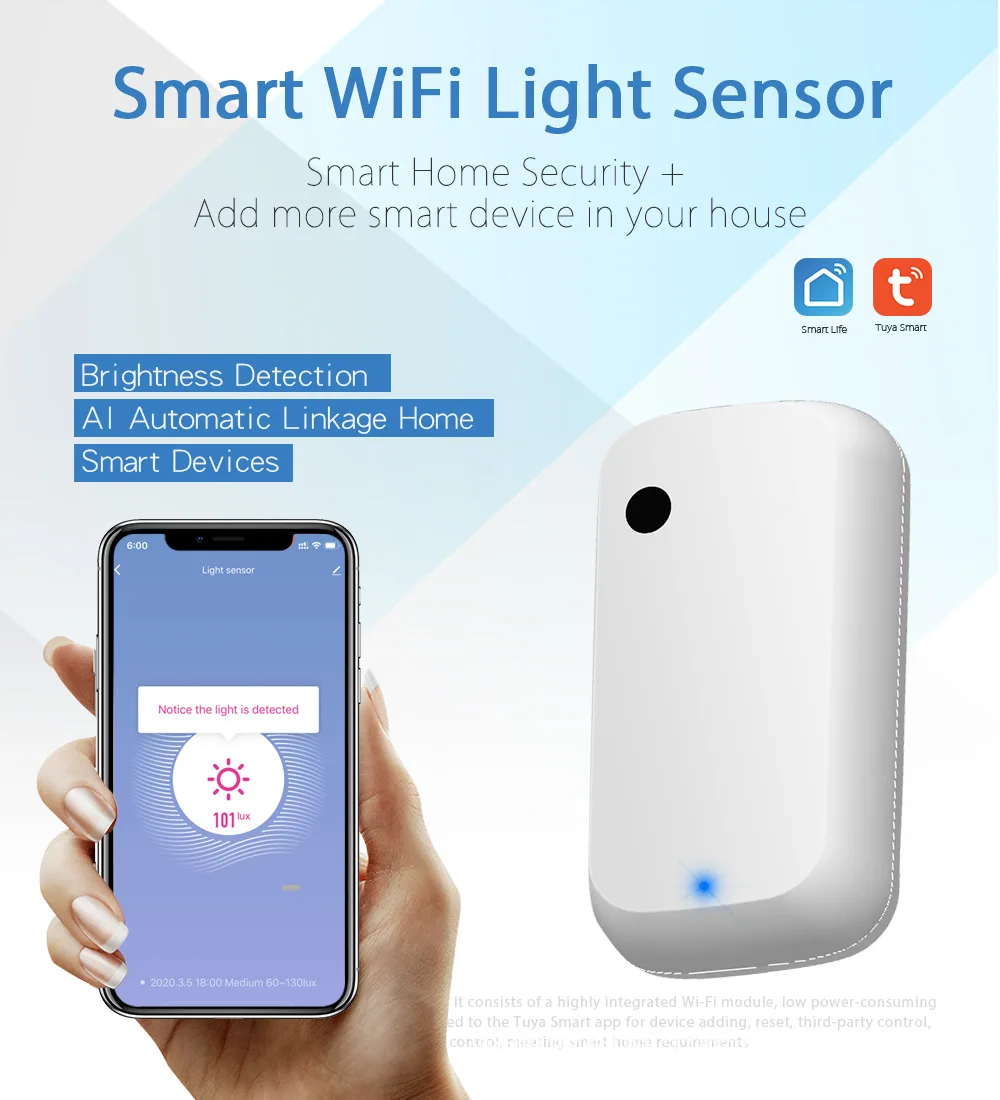 Tuya Zigbee Wifi Light Sensor Smart Illumination Sensor Brightness Detector Linkage Control Sensor Working with Smart Life APP