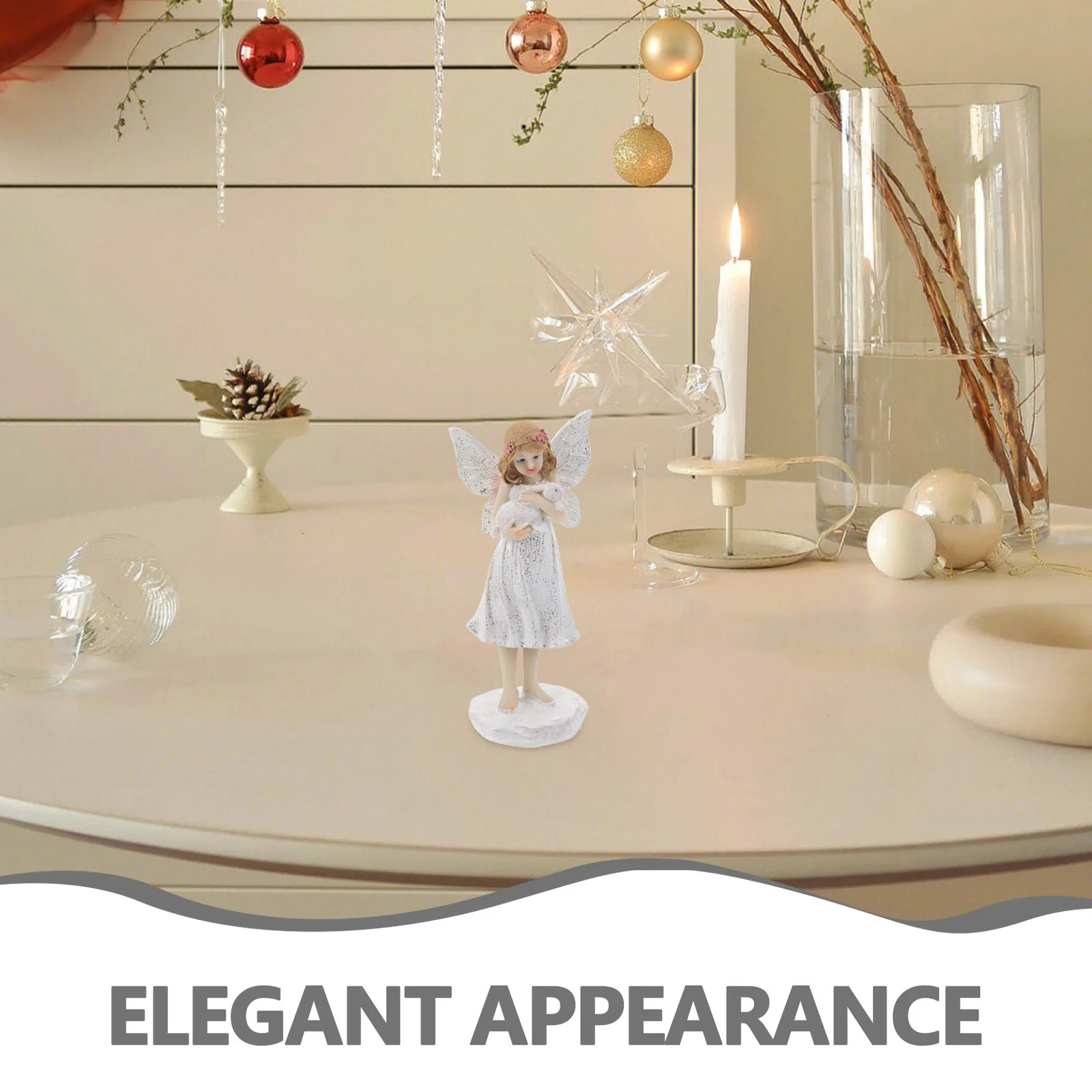 ديكور ساحة عيد الميلاد الاحتفالي: تمثال جنية الملاك الراتنج المفصل لمسار الحديقة على الطاولة للاستخدام الخارجي في زينة الملاك الخارجية #4