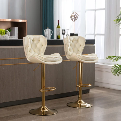 2-Piece modern lightweight bar stool, chrome pedals, rotating, height adjustable, mechanical lift, velvet material