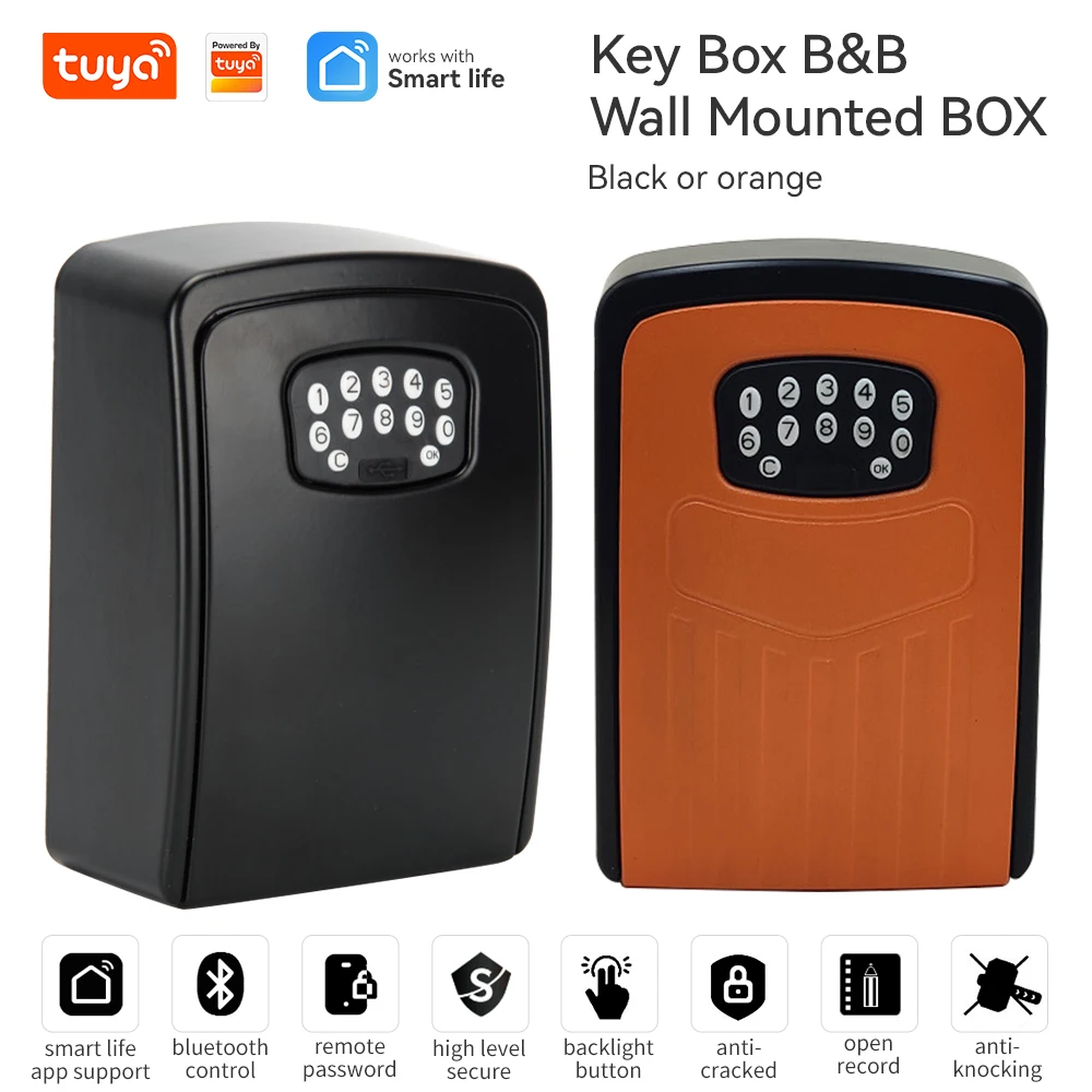 

Tuya Key Lock Box Wall Mounted Zinc Alloy Metal Key Safe Box Outdoor Weatherproof Bluetooch Password Combination Storage Tools