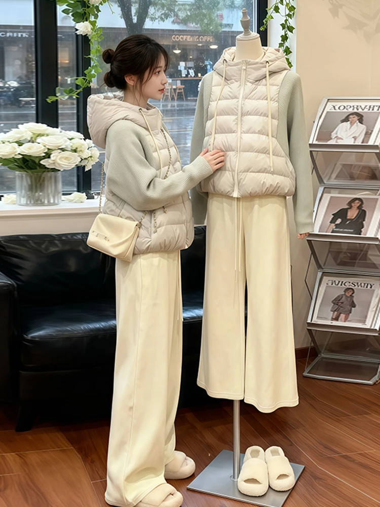 

Женская корейская вязаная куртка больших размеров из хлопка с вставками, теплая, свободного кроя, укороченная, верхняя одежда малого размера