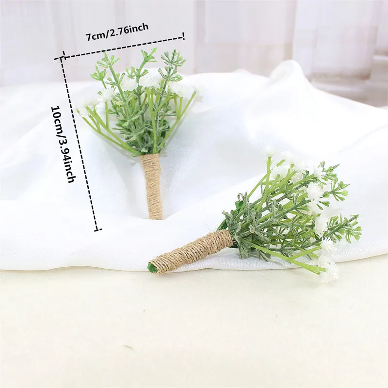 Babysbreath العروة الصدار دبوس الزهور النباتات الخضراء الزفاف العروة عروة الرجال الزواج الصدار بروش