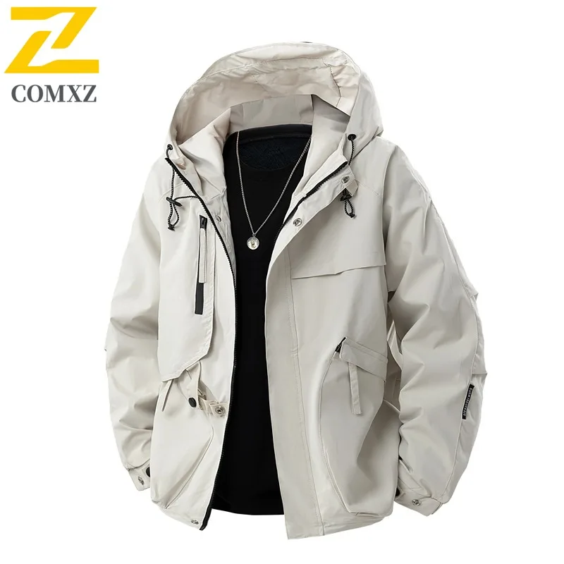 سترة مميزة بغطاء للرأس من COMXZ للرجال للتنزه في الهواء الطلق ومقاومة للرياح معطف دراجة نارية على طراز الشارع الحضري ملابس خريف جديدة خفيفة #2