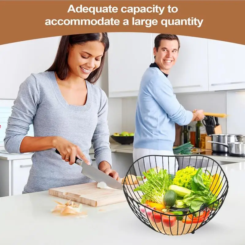 

Fruit Basket Black Wire Fruit Baskets Round Kitchen Organizer For Snacks Treats Breads Vegetables Display And Serving