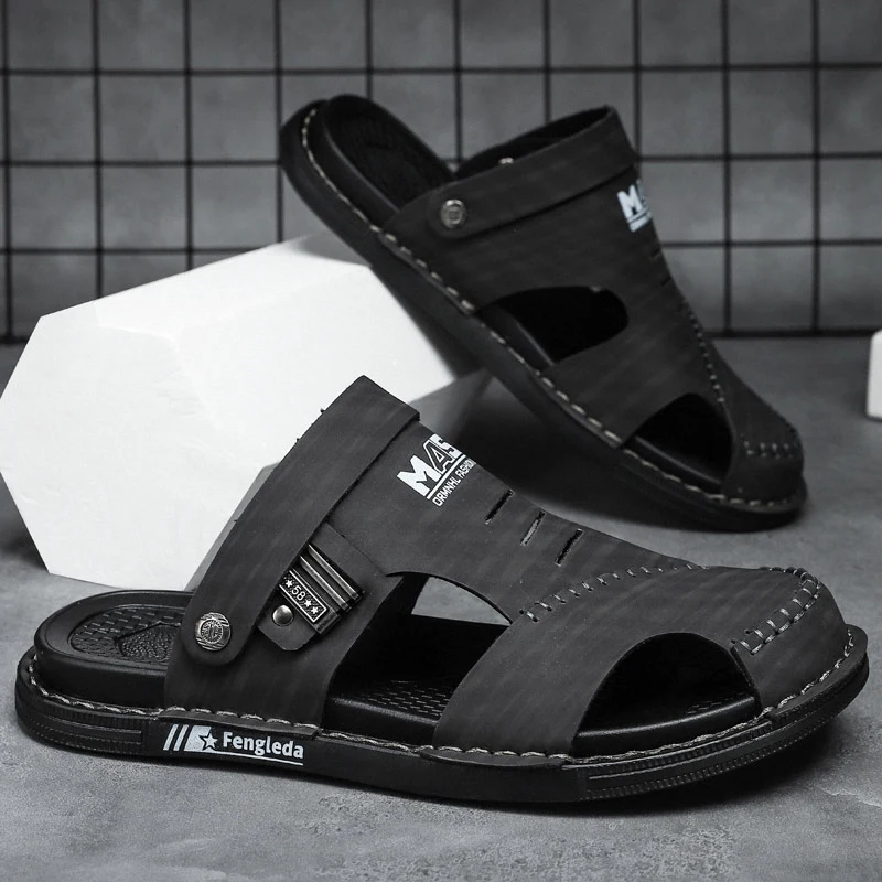 

Sandals for Men Unique Style Classic and Comfortable Summer Style Handmade Leather Slides with Soft Insole and Arch Support Men