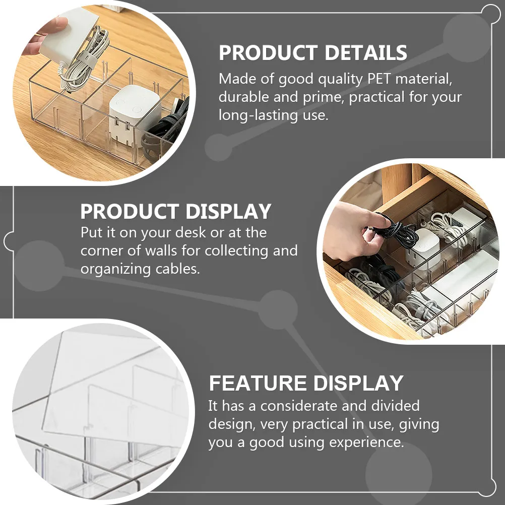 Desktop Cable Organizer Box – Multi-Compartment Wire Storage Case for Data Cables, Office, Home & Study
