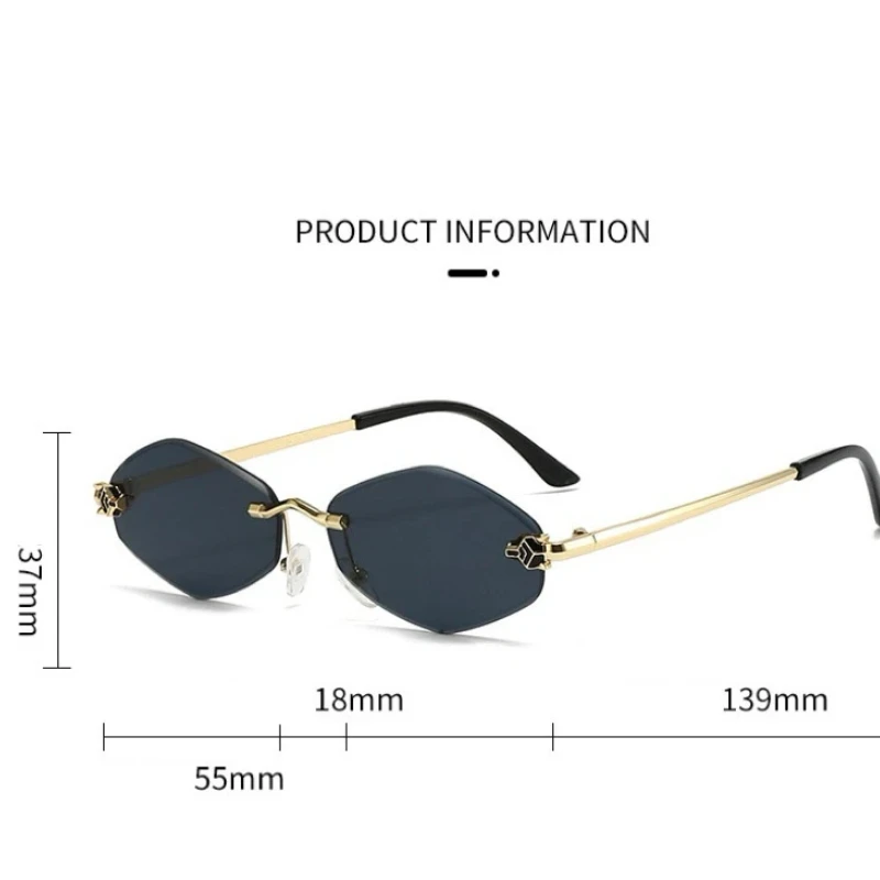 نظارات شمسية جديدة بدون إطار بحافة مقطوعة على شكل ألماس نظارات شمسية مخصصة بنقشة الفهد مقاومة للأشعة فوق البنفسجية بإطار صغير UV400 #6