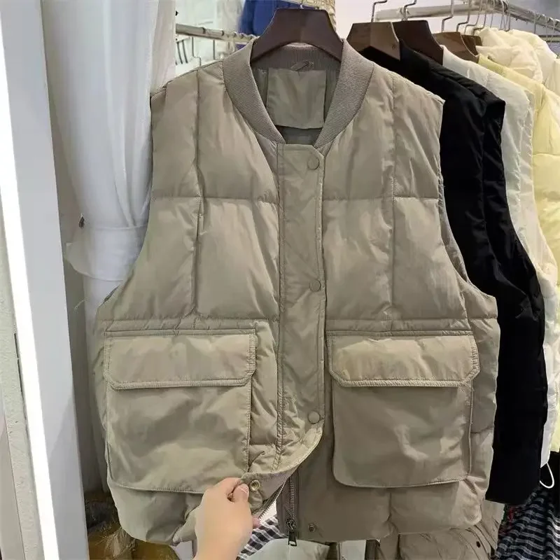 Down Cotton Vest Women Winter Warm Waistcoats Ladies Oversize Sleeveless Jackets Elegant Autumn Korean Windproof Warm KX64
