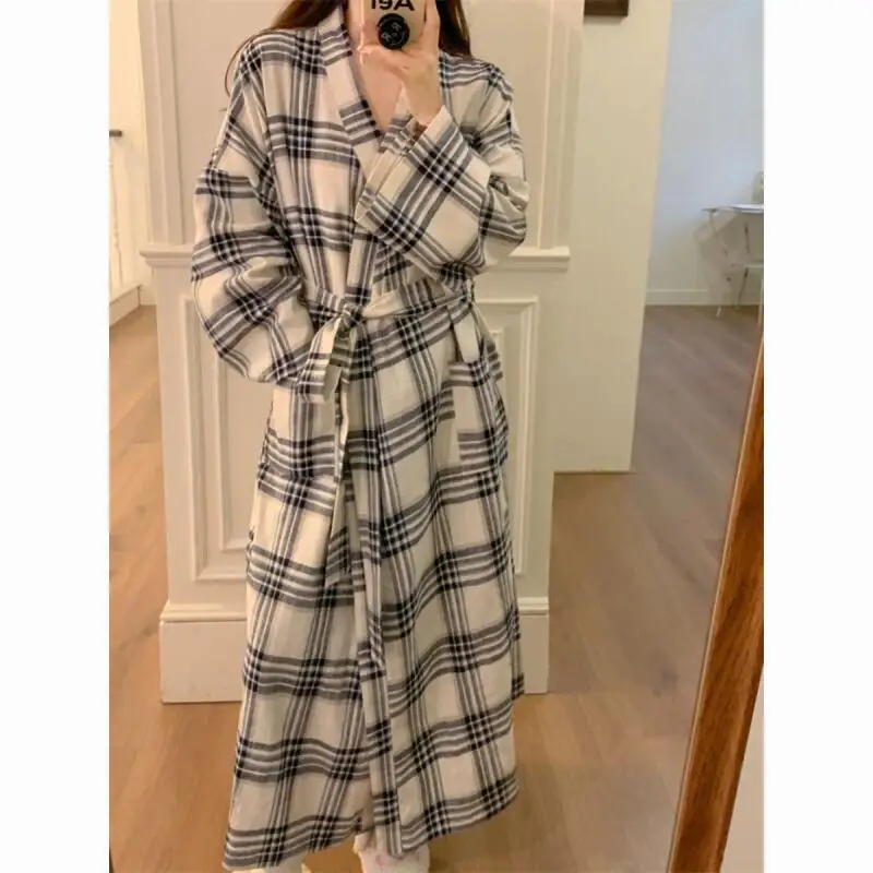 

Women Robe Spring Autumn Nightwear Pajamas Student Nightgown Long Sleeves Kimono Bathrobe Gown Female Loungewear Dress New Style