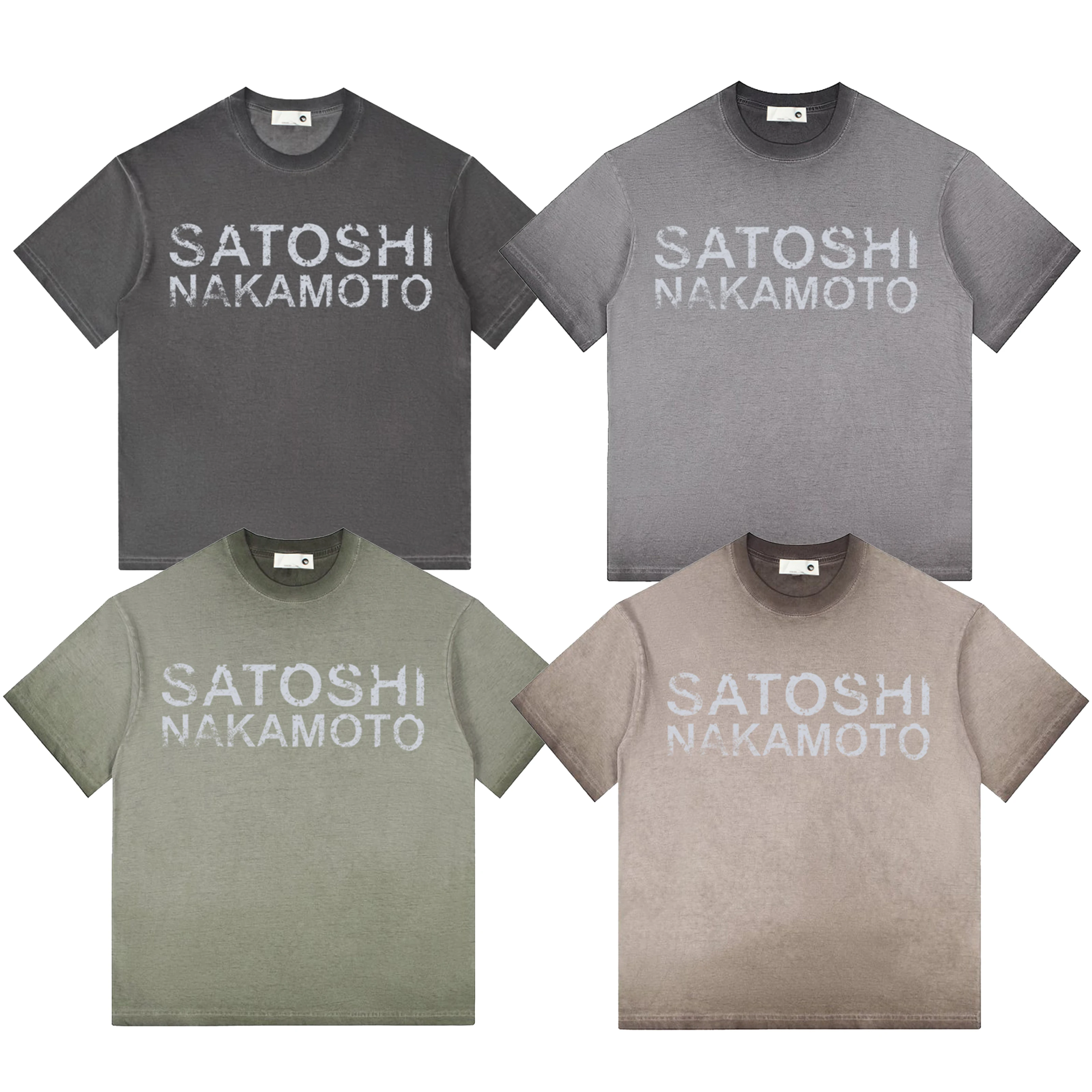 Vintage Street SATOSHI Tracksuit Summer Washed Distressed Faded Classic Letter Print Tshirts Casual Men Women Drawstring Shorts