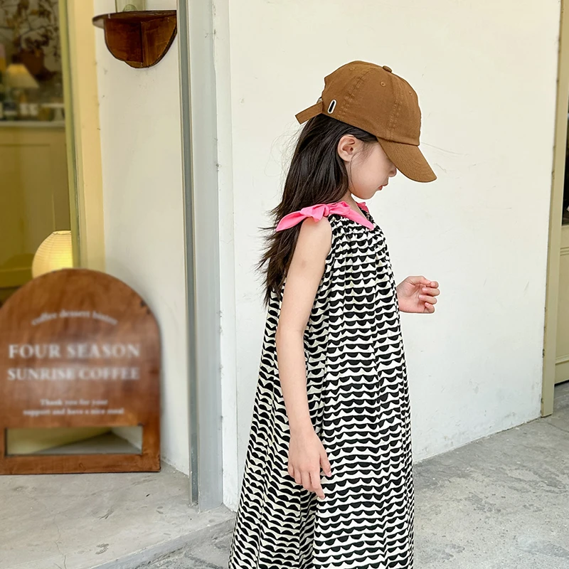 Girls Casual Dress Summer Clothes Children Korean Style Cotton Sleeveless Sling Dress Toddler Kids Beach Leisure Clothing