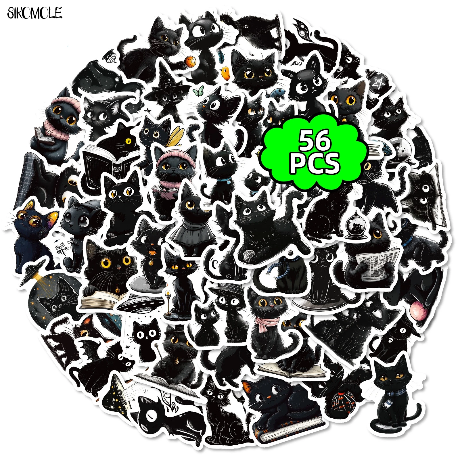 10/30/56PCS Cartoon Black Cat Stickers Aesthetic Animals DIY Scrapbook Laptop Stationary Suitcase Car Decal Graffiti Sticker Toy