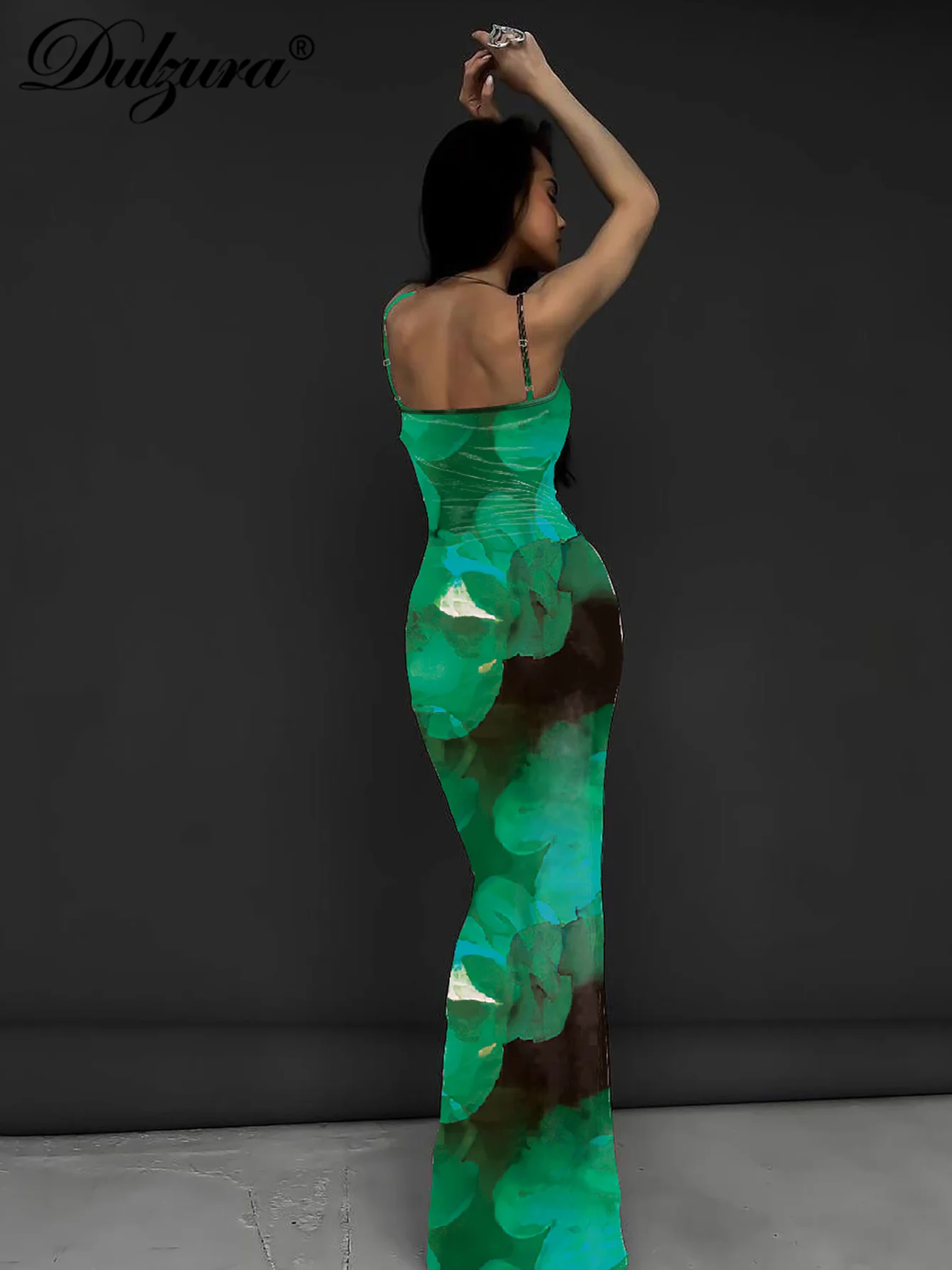 Dulzura Abito maxi con stampa aderente senza maniche senza schienale Abito lungo casual elegante sexy da donna Party Club Street Summer Outfit