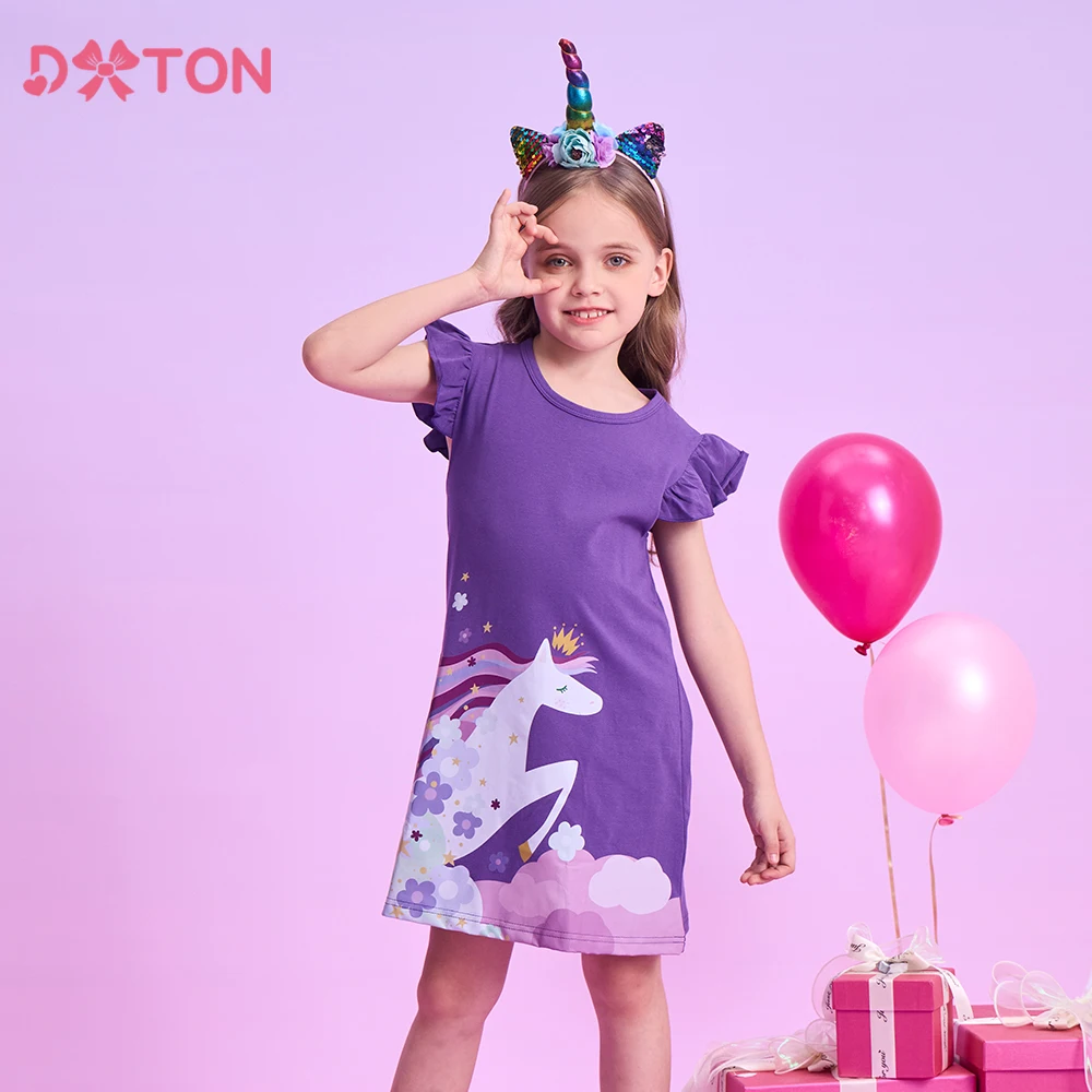 

DXTON Cotton Children Dresses For Girls Floral Printed Princess Kids Dresses Unicorn Cartoon Toddlers Casual Summer Clothing