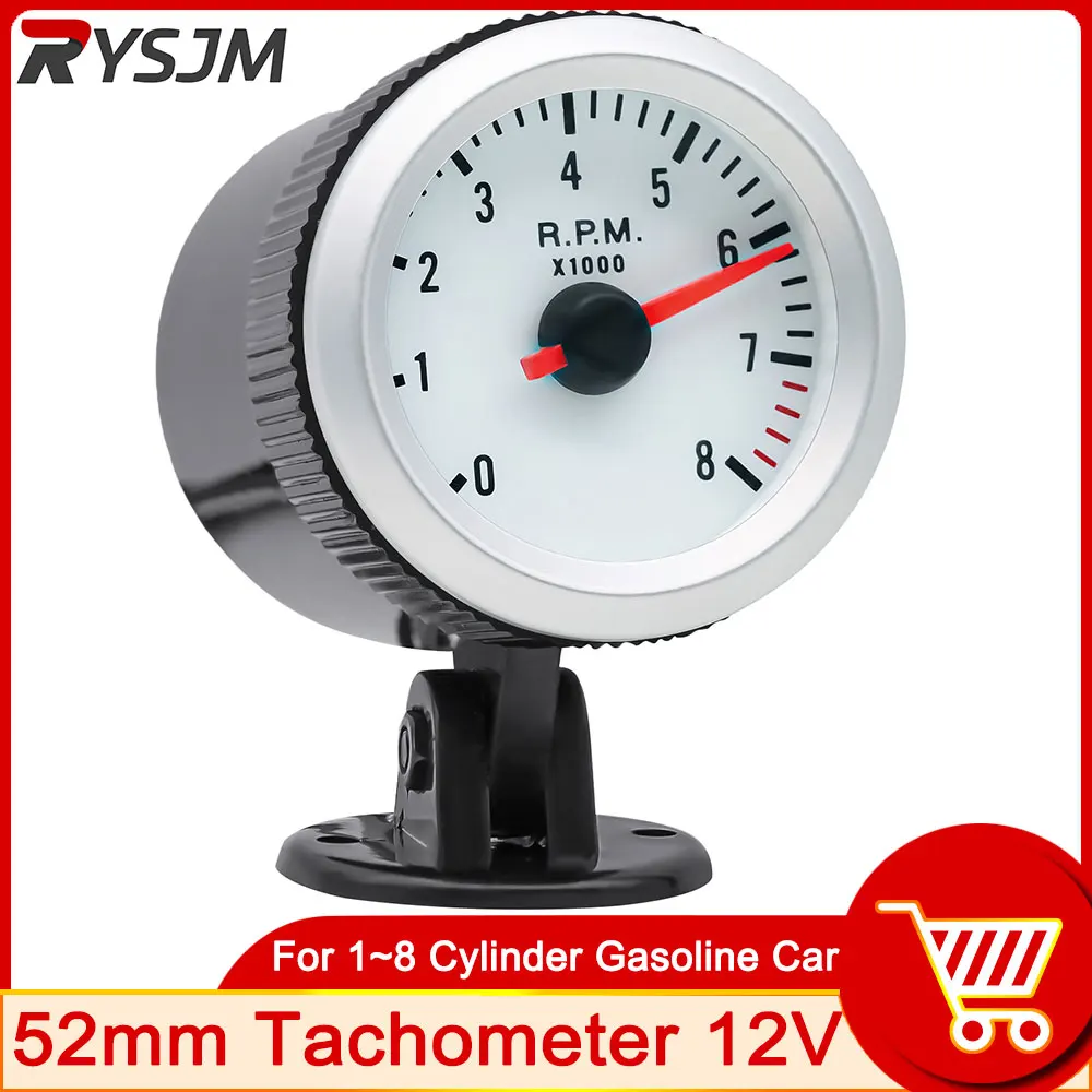 Dla 1-8 cylindrów Silnik benzynowy Samochód 12V Obrotomierz 52mm 8000 RPM Miernik + Uchwyt manometru Niebieski LED Tacho Gauge Akcesoria