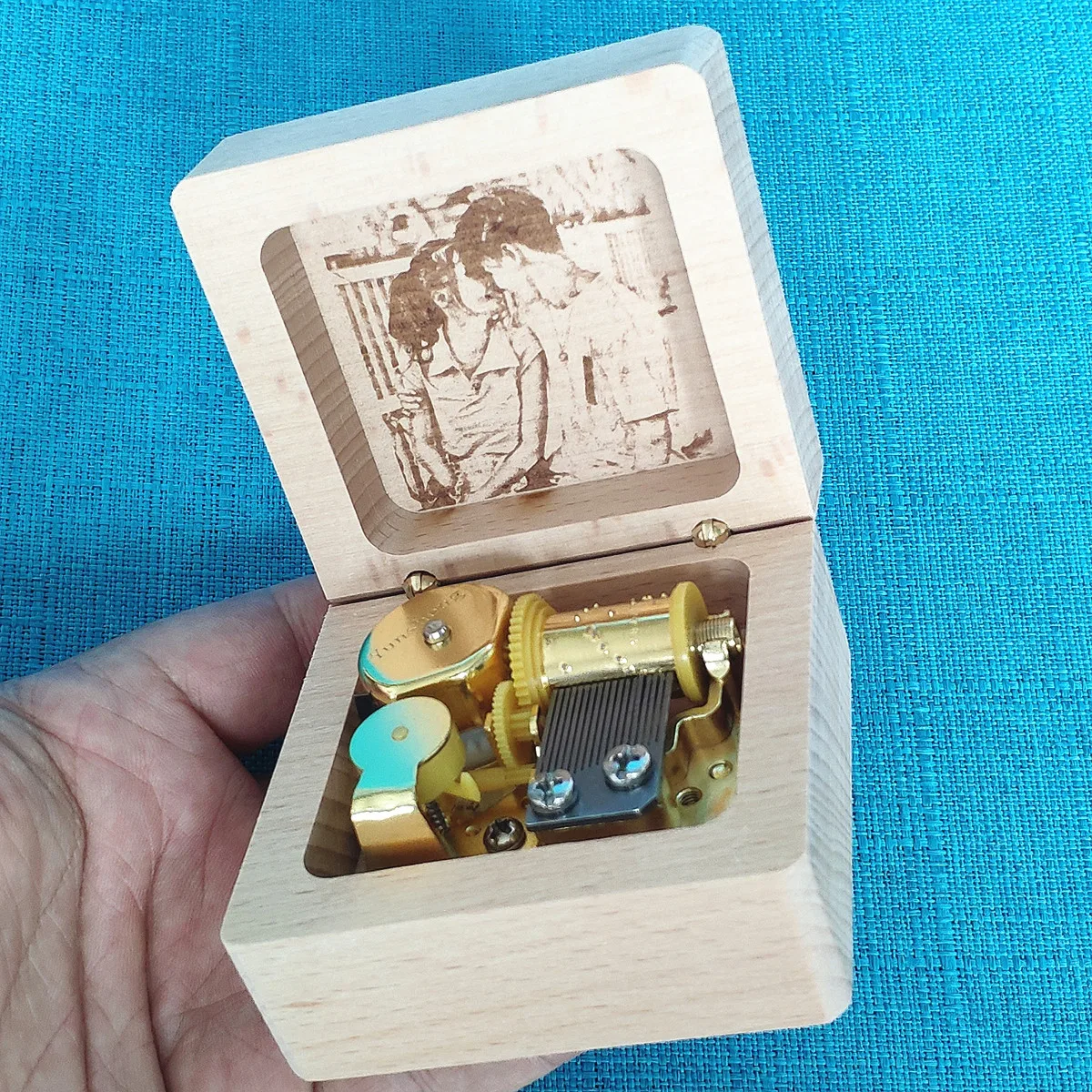 Wooden Music Box with Engraved Photo, Can't Help Falling in Love, Customized Musical Gifts, Unusual Birthday Anniversary Wedding