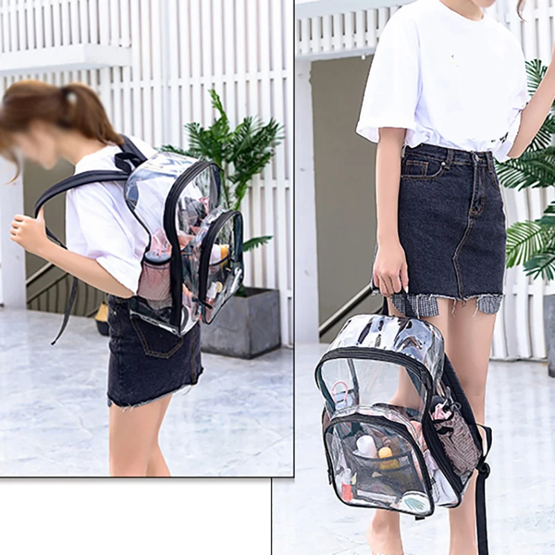 Transparent PVC Backpack Waterproof Solid Clear School Bags Large Capacity Zipper Shoulder Pack Unisex Portable Travel Knapsack