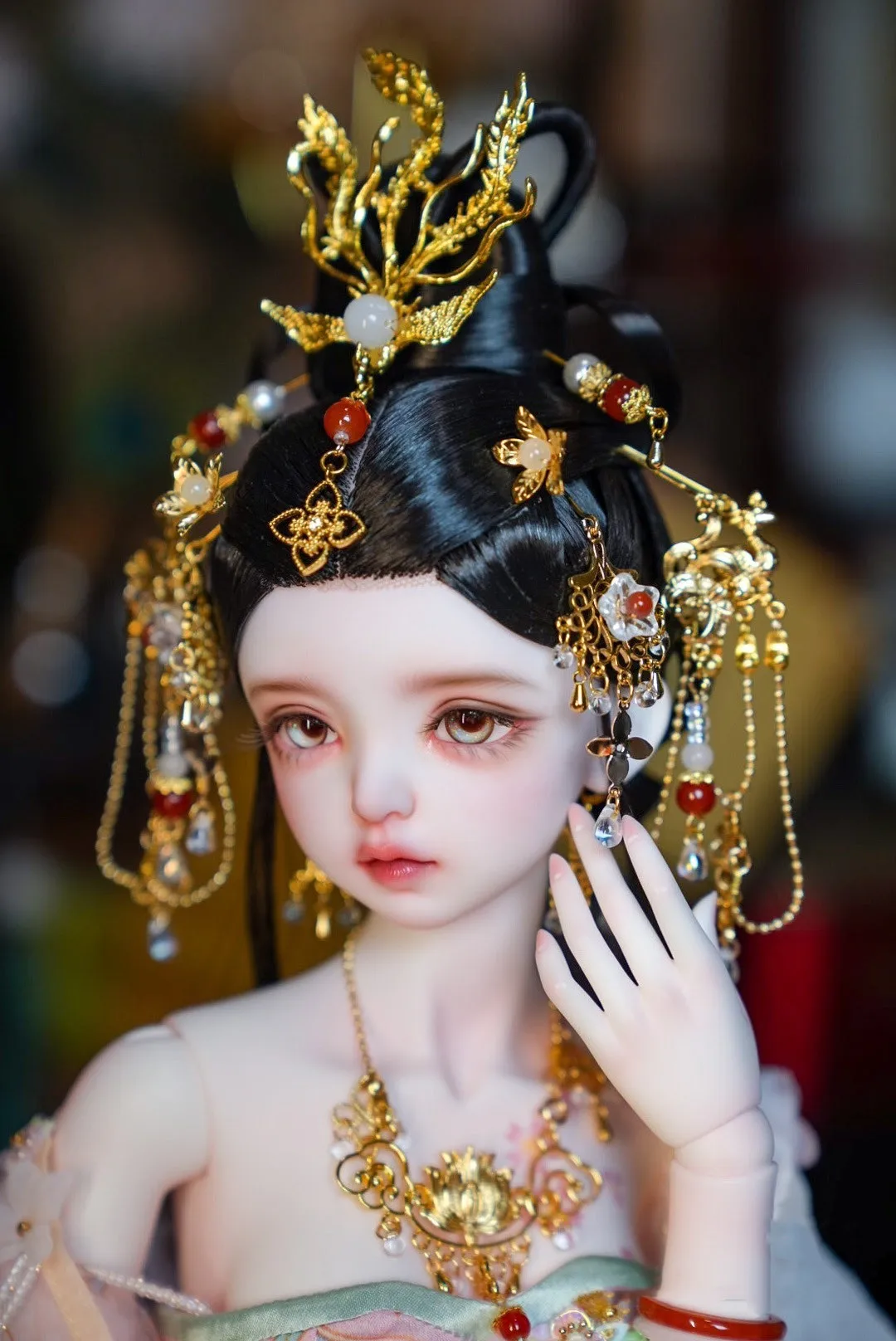 Finely Tuned Version 1/3 1/4 Doll Tiara, Phoenix Crown Necklace Earring Set Accessories