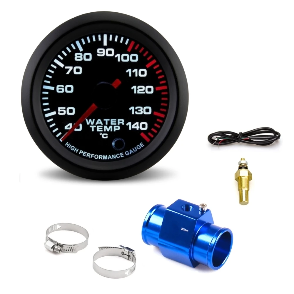 52mm Car Water Temp Gauge 40~140 ℃ Alarm Function 7 Colors Backlight With Water Temp Sensor Water Temp Sensor Adapter 1/8 NPT
