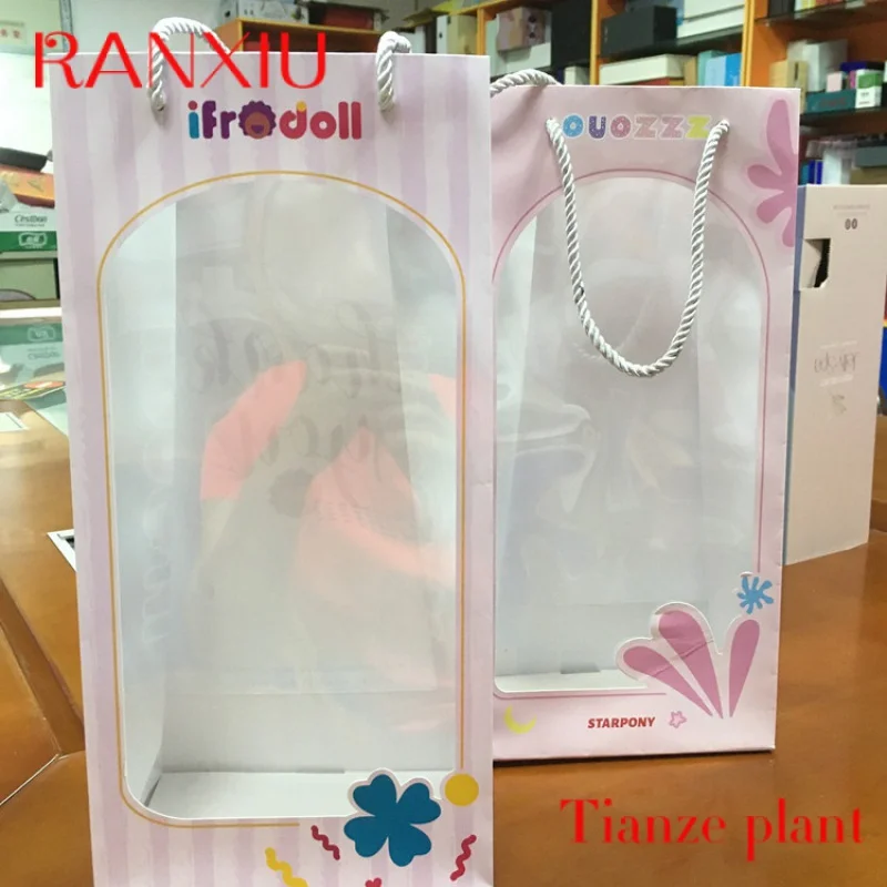 Custom Custom new kraft paper bag  with window flower toy shopping packaging pink paper bags with your own logo