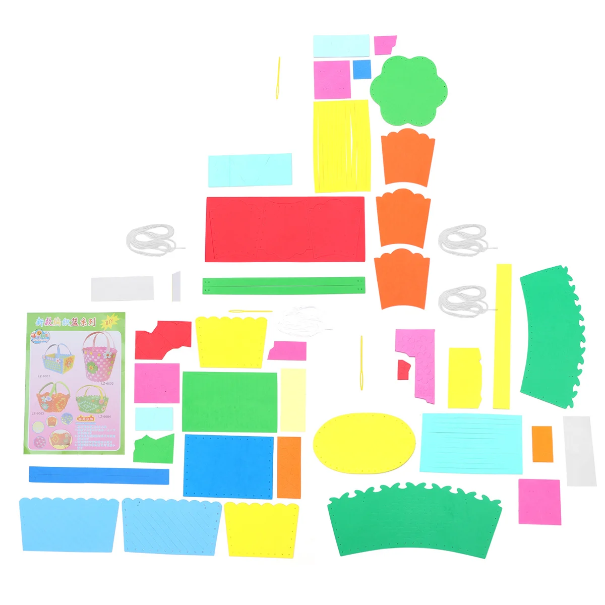 

3Set DIY Eva Flower Basket Patch Material Colorful Handbags Sewing Kits for Preschool Kindergarten Home Blue Green Orange