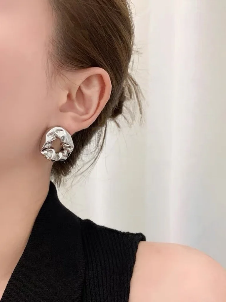 Brass Irregular Cutout  Stud Earrings Women Jewelry Punk Party T Show Gown Runway Trendy  Korean Japan Israel  Style INS