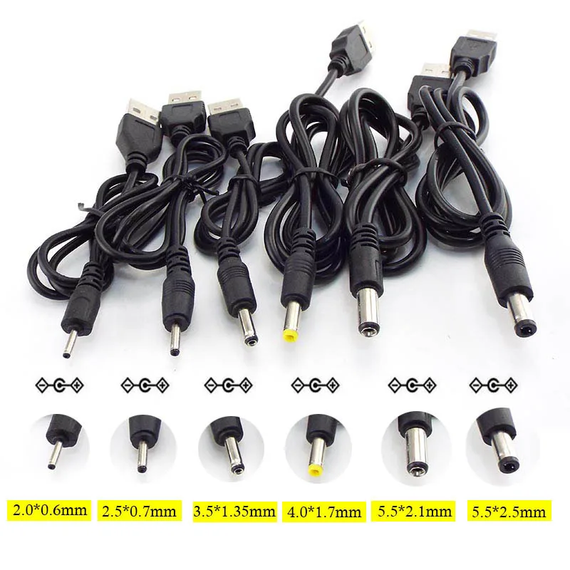 USB A Male to DC 2.0 0.6 2.5 3.5 1.35 4.0 1.7 5.5 2.1 5.5 2.5mm Power supply Plug Jack type A extension cable connector cords D2