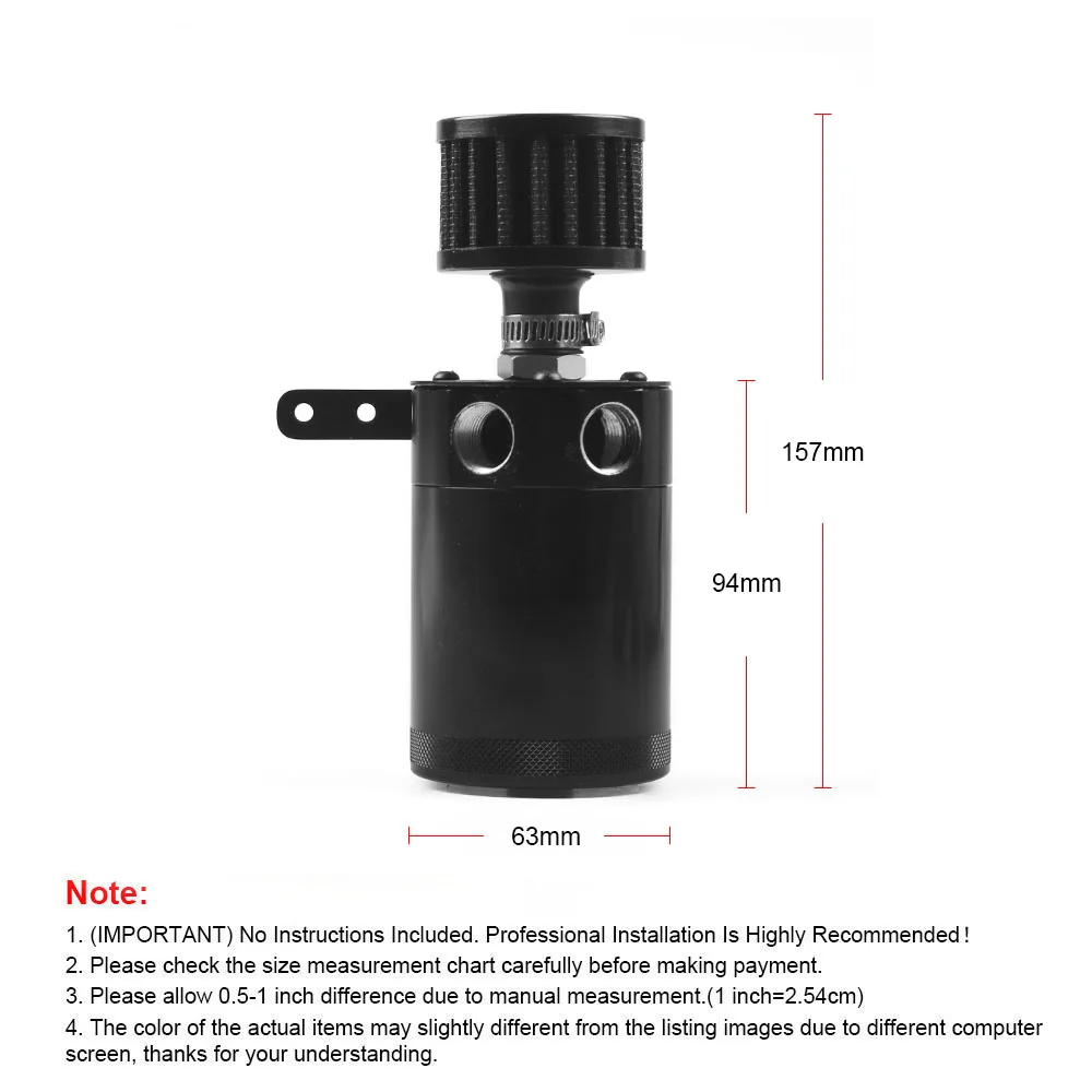 Universal Performance Oil Catch Can Filter Breather Tank With Mounting Bracket Kit 2 Port Hose Drain -AN6 AN8 AN10