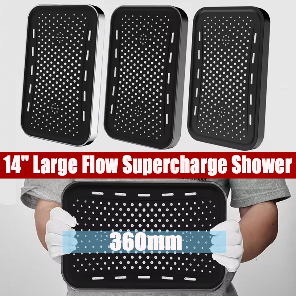 14" Black Silver High Pressure Waterfall Shower Head Set 36CM Big Panel Large Flow Square Pressure Boosting Bathroom Showerhead