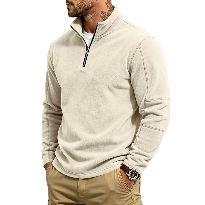 2026 Men Autumn Winter New Fleece Casual Commuter Simple Loose Stand Collar Half Zip Long Sleeve Pullover Wholesale