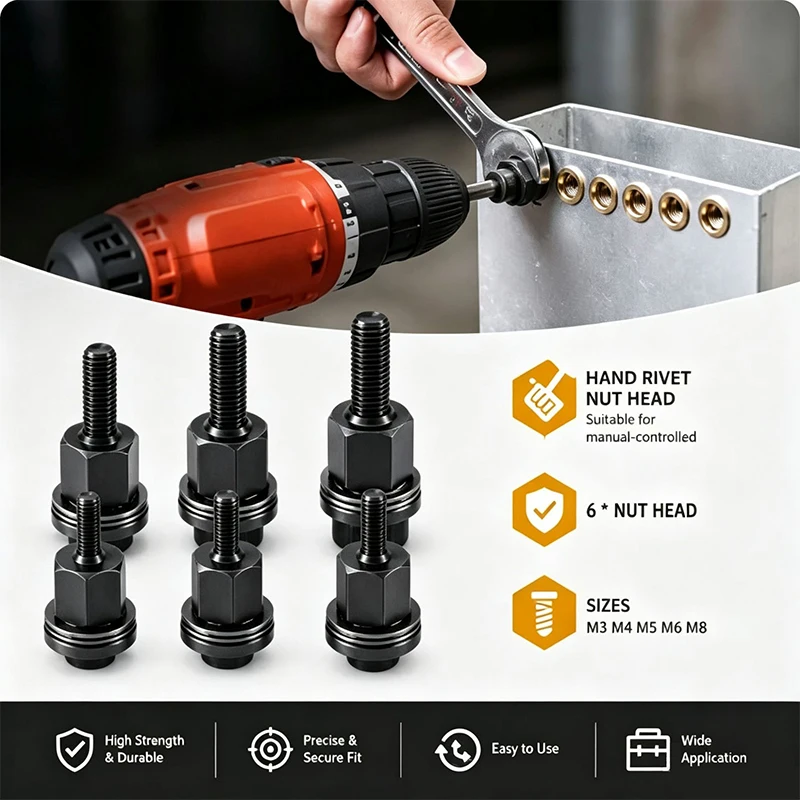 10/70pcs Rivet Nut Riveting Tools Head Set Rivet Tips M3-m8 Hand Tool Supplies Practical Manual Rivet Gun Auto Repair Accessory