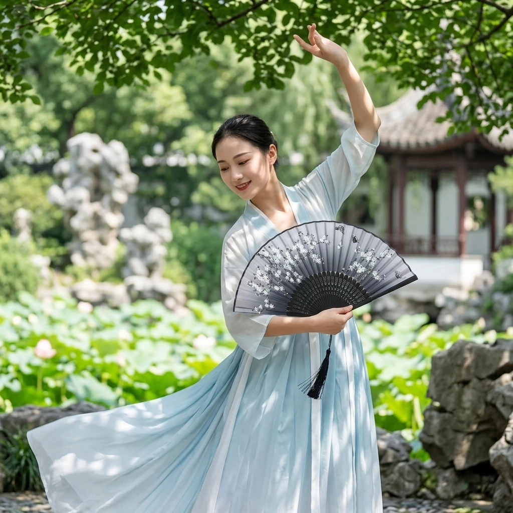 1pc Folding Fan Bamboo Cloth Material for Summer Cooling Vintage Chinese Hand Fan Dance Prop Women's Retro Accessory