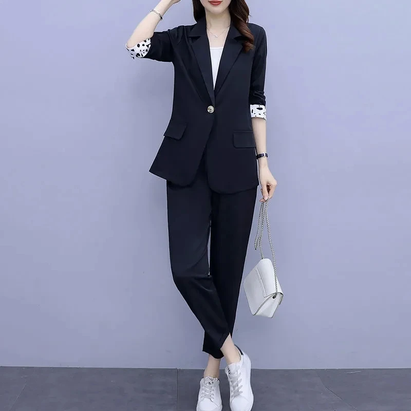 Single/Suit Large Size Fat MM 2024 Spring Autumn New Blazer Two-Piece Women Meat Cover Loose Slim Set Book Jacket Outfit Female