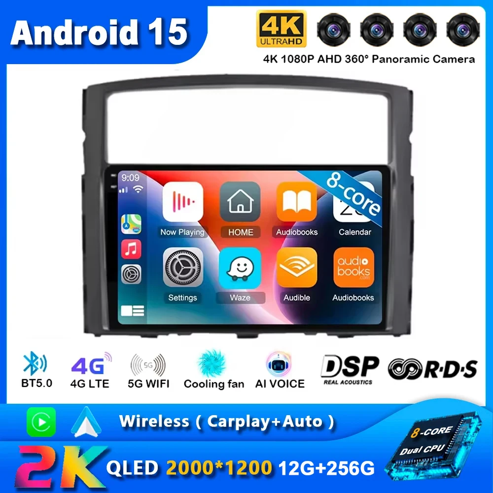 

Android15 Carplay Автомобильный радиоприемник для Mitsubishi Pajero 4 V80 V90 2006-2014 Навигация GPS Мультимедийный плеер WiFi + 4G Стерео видео BT