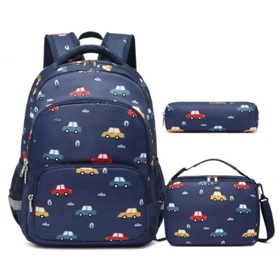 

3PCS Backpack Set - Waterproof Bookbag with Lunch Box for Boys Ages 3-12 Adorable Cartoon Prints for School and Outdoor Use