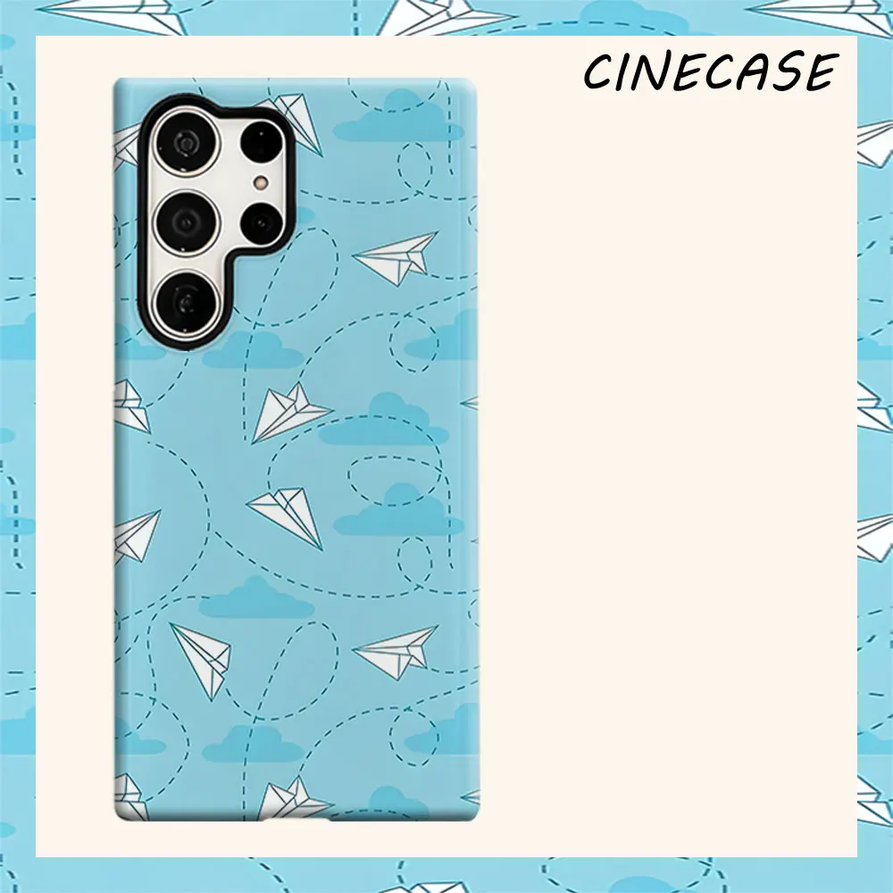 Paper Plane Cloud For Samsung Galaxy S26 S25 S24 A56 A36 Dual Layer Luxury Fashion Full Lens Protective Case