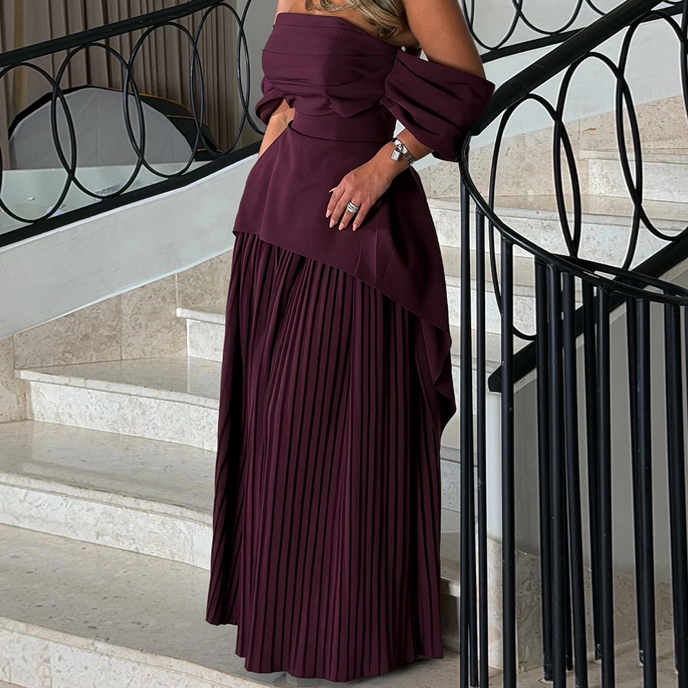 

Customized A-line Evening Dresses Floor-length Off The Shoulder Sleeveless Prom Gown Fashion Pleat Simple Draped Party Gown