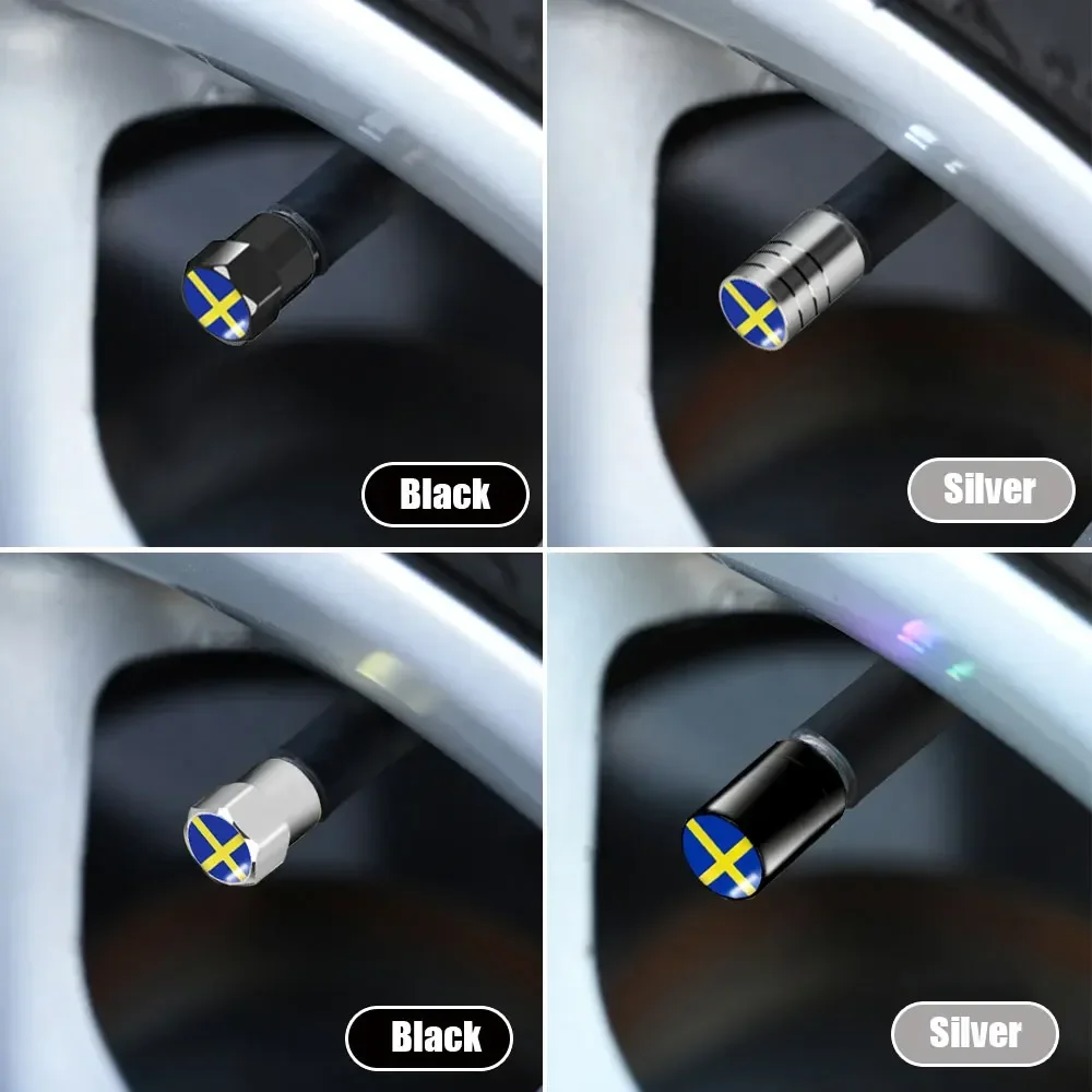 4pcs Car Wheel Tire Valves Cover Tyre Air Caps Sweden Flag Emblem Case Decoration Accessories For Volvo V70 XC60 S60 V60 V40