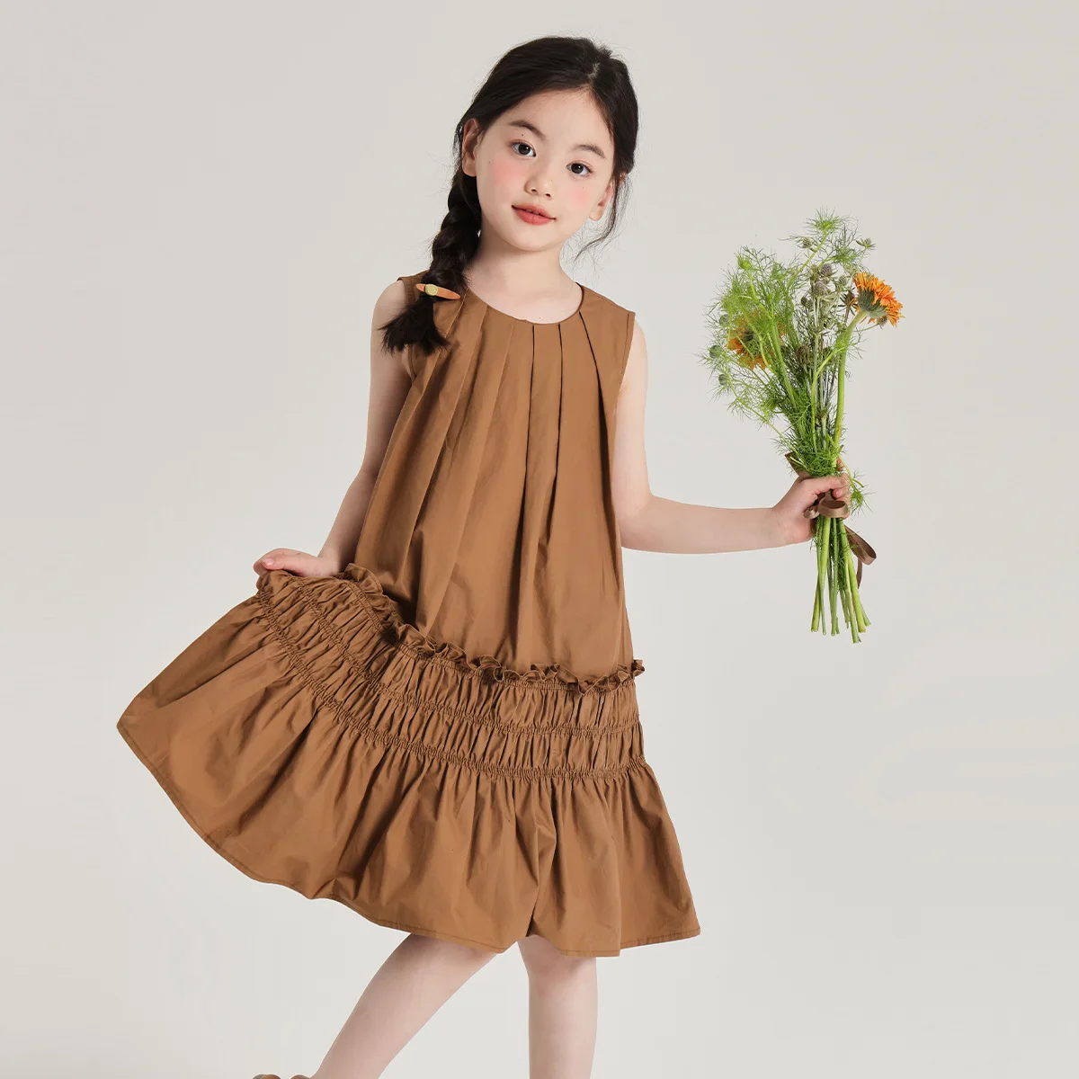 Girl Dress Simple Soft Sleeveless Cotton Girls Dress 2024 Summer New Casual Loose Girls Dress Skin-friendly Solid Skirts