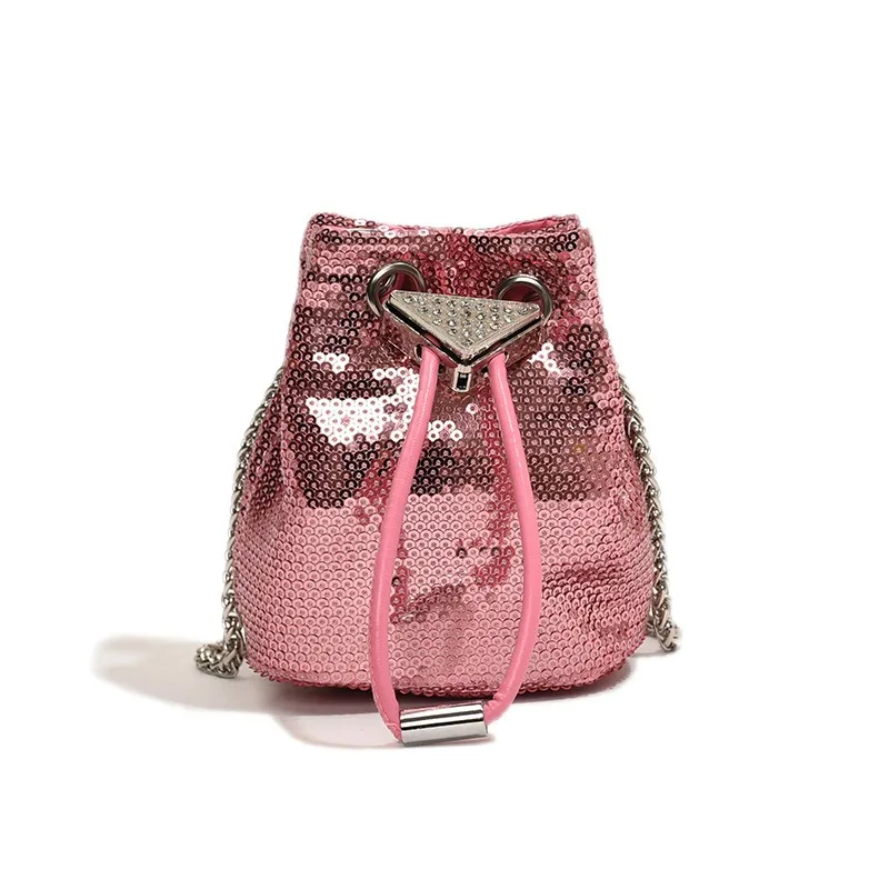 

Girls Rhinestone Glitter Sequin Crossbody Bucket Bag Mini Nylon Coin Purse Simple Mobile Phone Holder