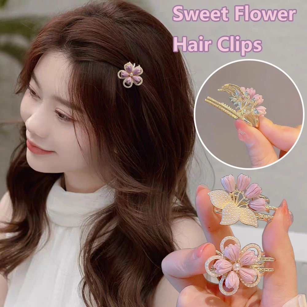 

Exquisite Imitation Pearl Flower Small Grab Hair Claw Women Side Clip Bangs Clips Sweet Duckbill Hair Clip