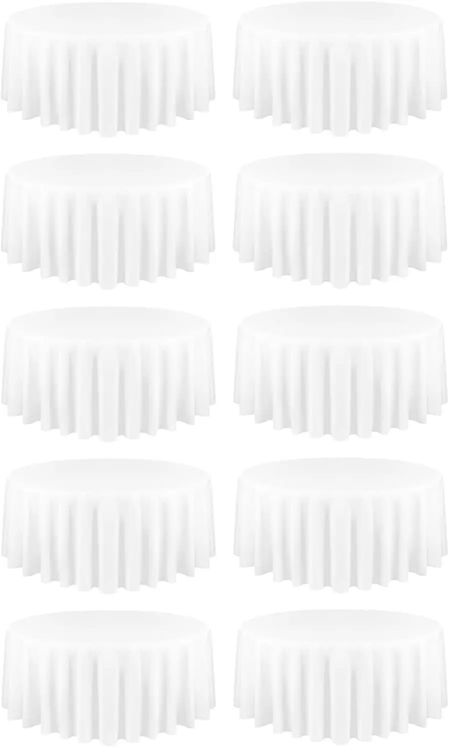 

10pc White Polyester Tablecloths, 90inch Round, for Wedding Party & Everyday Use, Table Runner Included, Reusable, Machine
