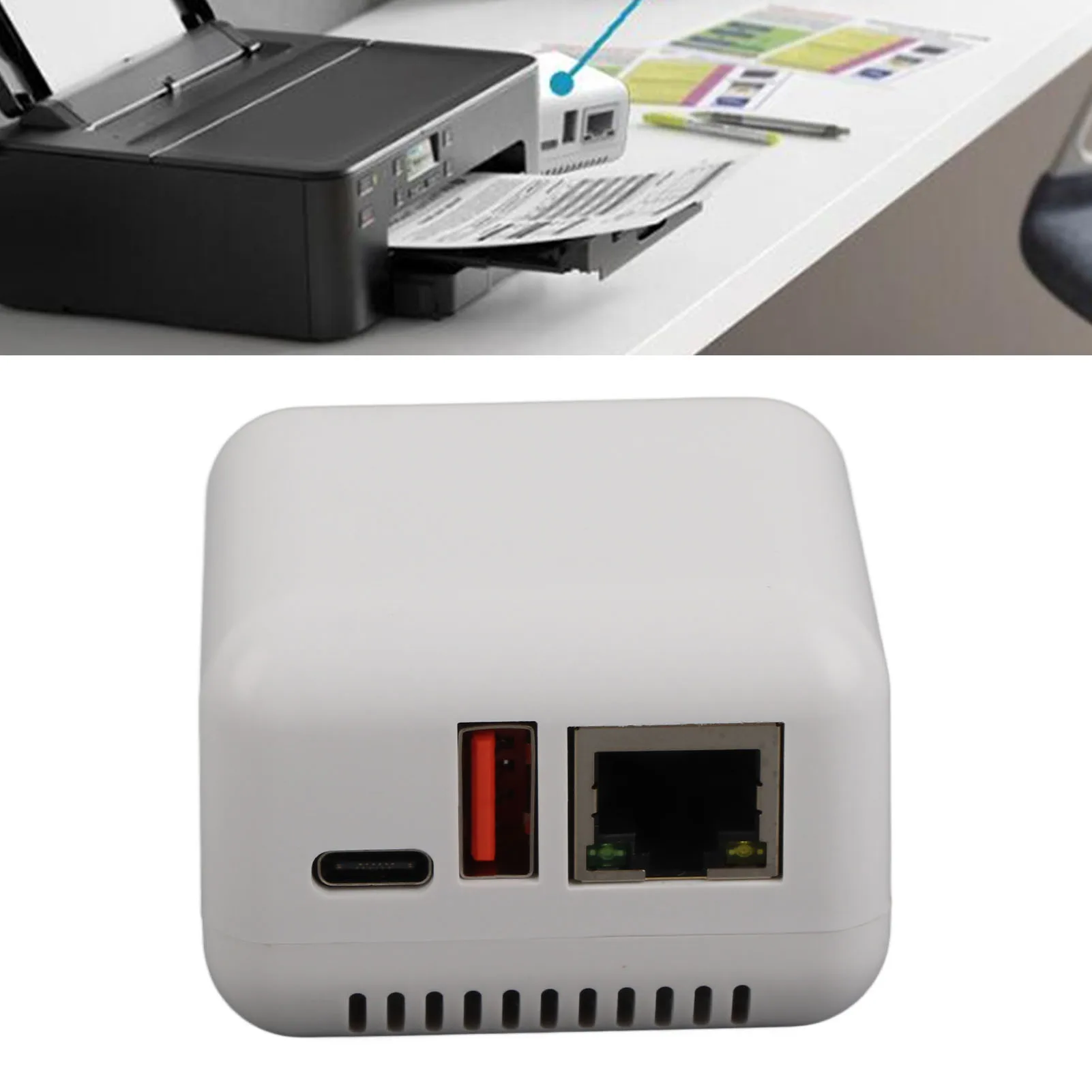 USB 2.0 Network Print Server Compact Wireless Print Server Multiple Interfaces Supports Image Printing 100-240V for Computer