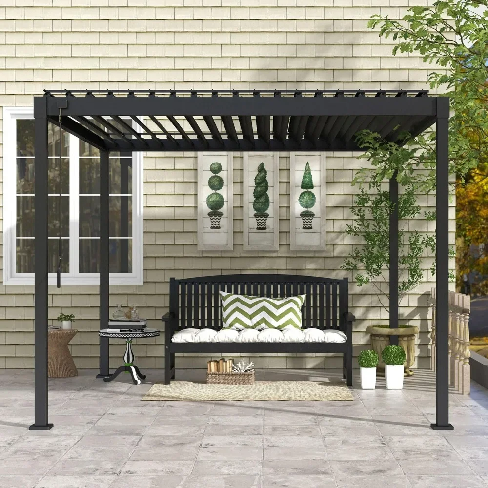 80S Louvered Pergola 10' X 10', Modern Style with Adjustable Louvers for Outdoor Roof, Garden, Easy Assembly, Durable, Charcoal