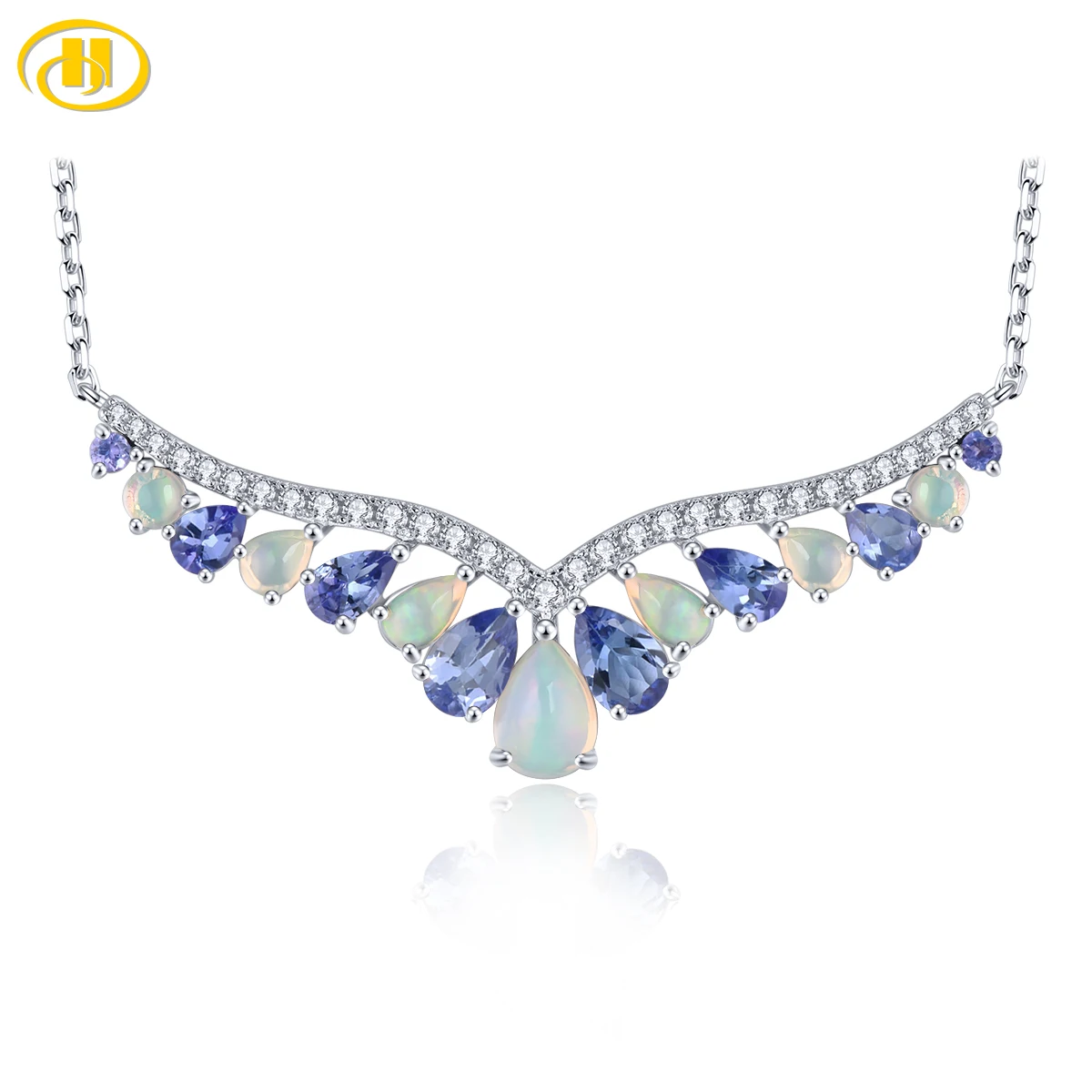 Natural Tanzanite Opal Sterling Silver Pendants 2.6 Carats Genuine Gemstone Necklace Design S925 Rhodium Plated