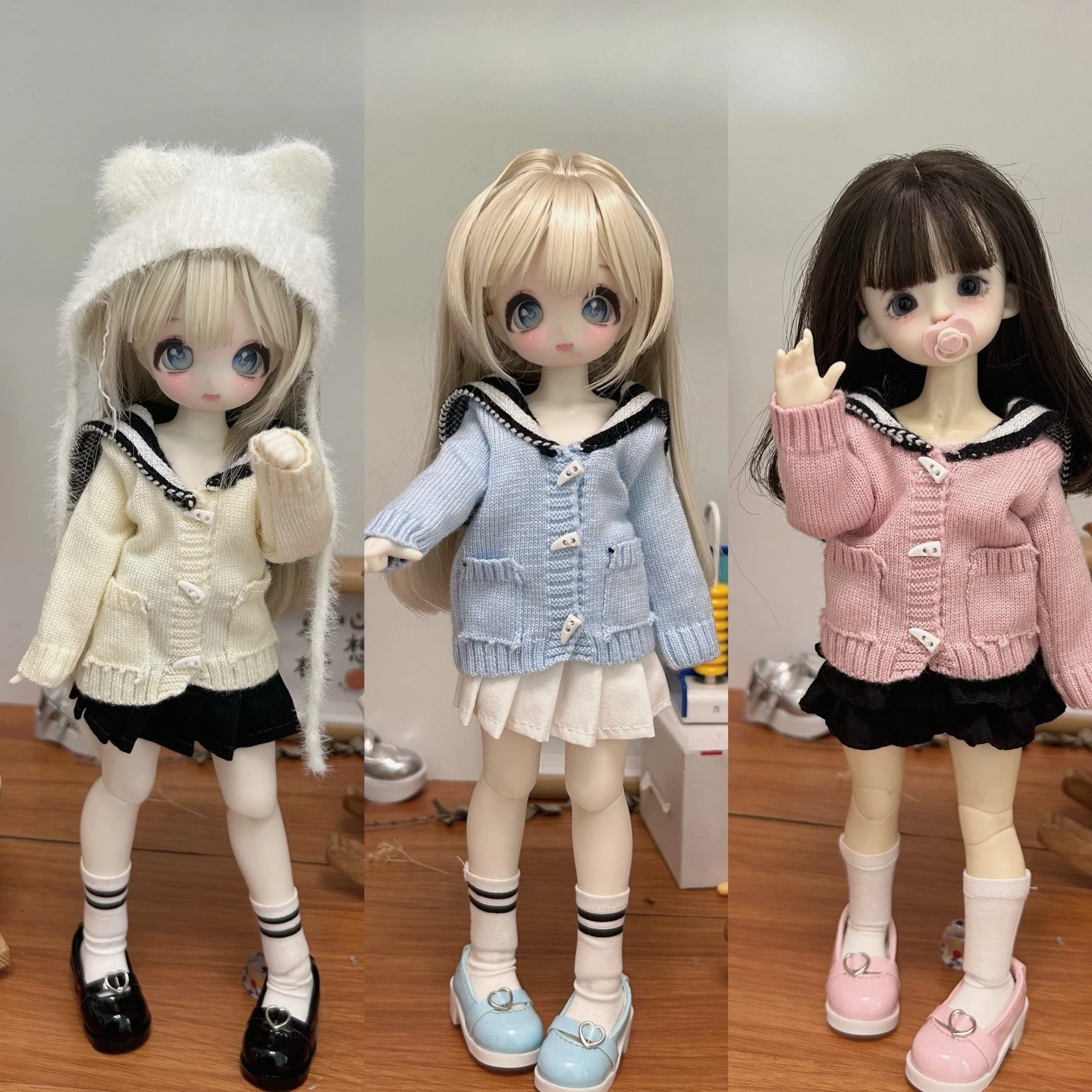 

Одежда для кукол BJD, подходящая для размеров 1/4 1/6, вязаный матросский костюм, комплект одежды в студенческом стиле, аксессуары для кукол (3 очка)