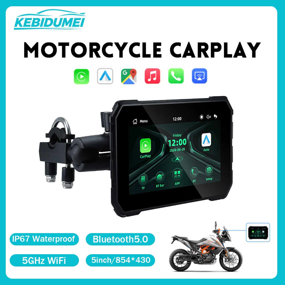 KEBIDUMEI 5 بوصة دراجة نارية الملاحة اللاسلكية لتحديد المواقع بلوتوث واي فاي Carplay أندرويد السيارات المحمولة شاشة رقمية موتو الملحقات #1