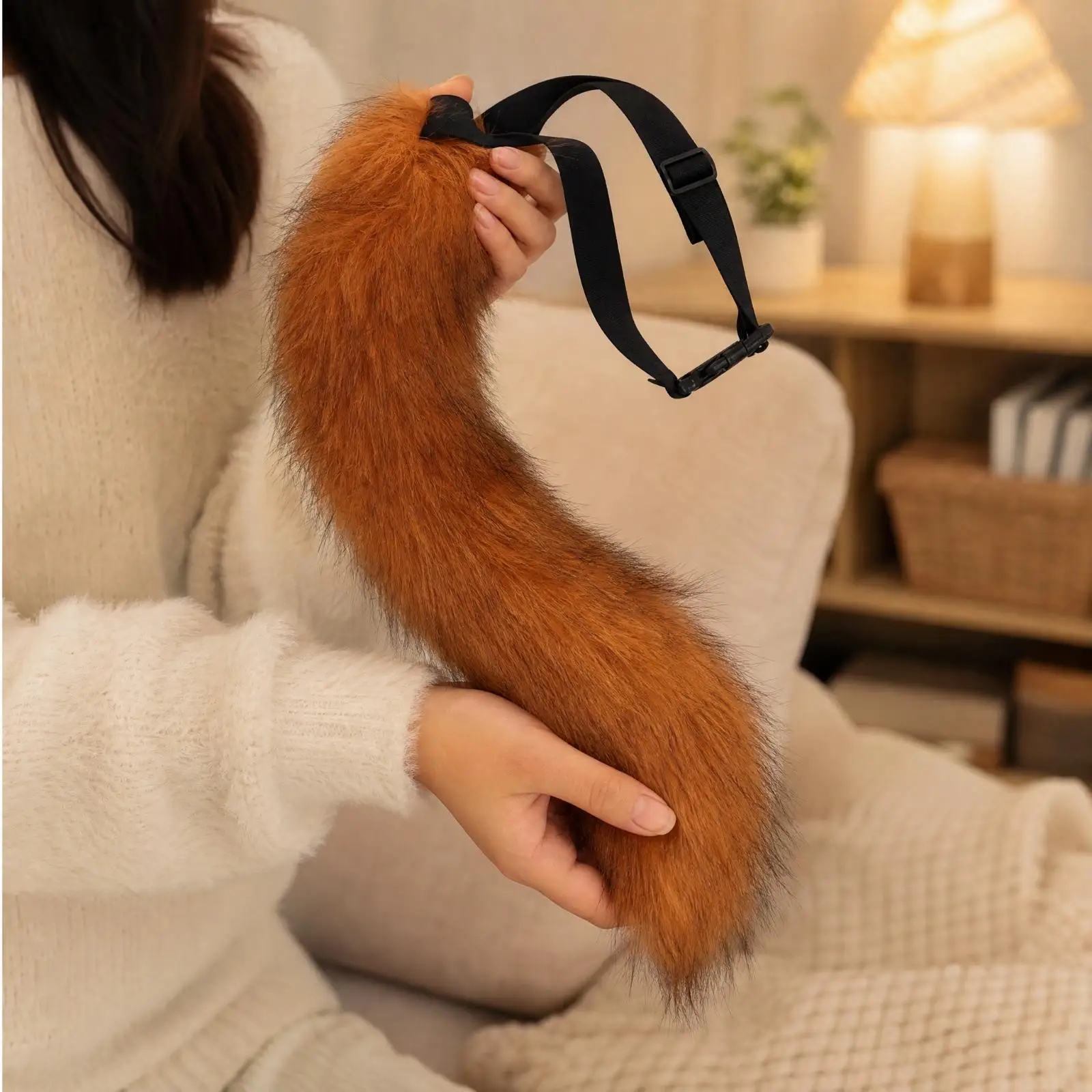 Soft Synthetic Hair Tail with Waist Strap Soft Cosplay Animal Tail Comfortable Cute for Cosplayers, Themed Parties