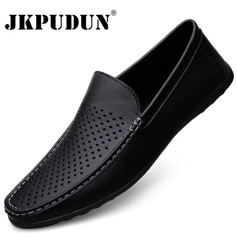 Summer Brand Men Shoes Casual Leather Hollow Out Moccasins Men Breathable Slip on Luxury Italian Men White Loafers Plus Soze 47
