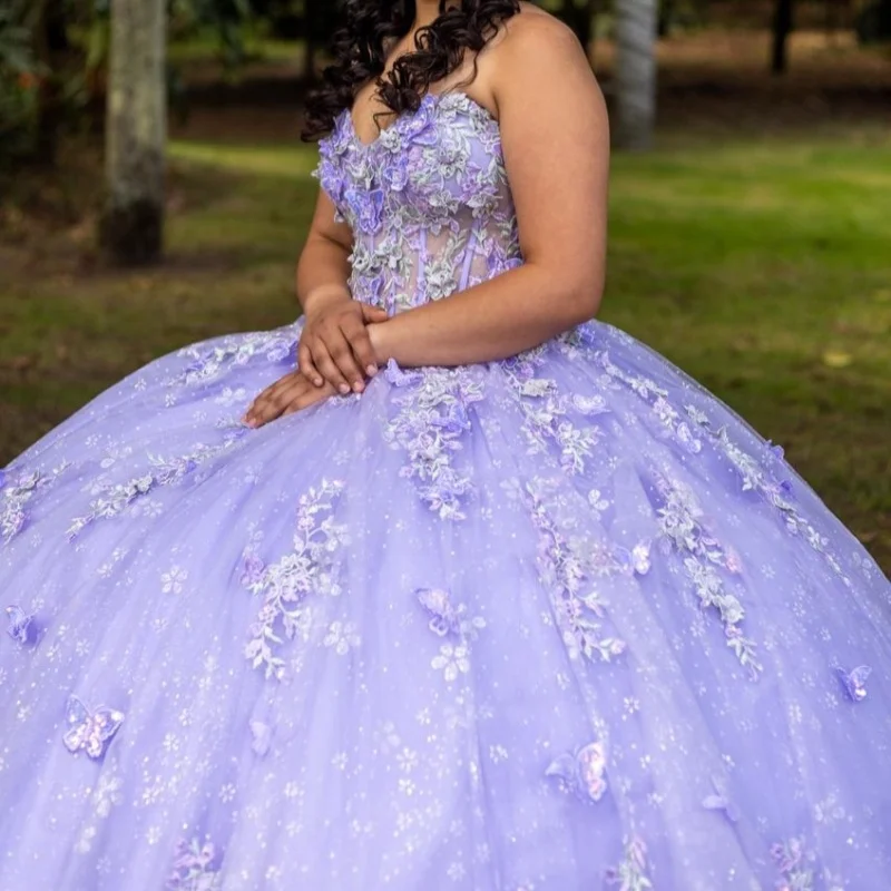 Purple Quinceanera Dress Crystal Butterfly Decal Layering Long Tail off-shoulder Bow Vestidos De 15 Quinceanera ﻿Customize